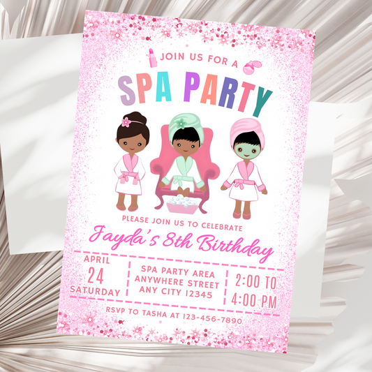 Spa Party Invitation for Birthday, African American Spa Party Invitation,Spa Day Invitation, Pamper Day Invitation,African Pamper Day Invite