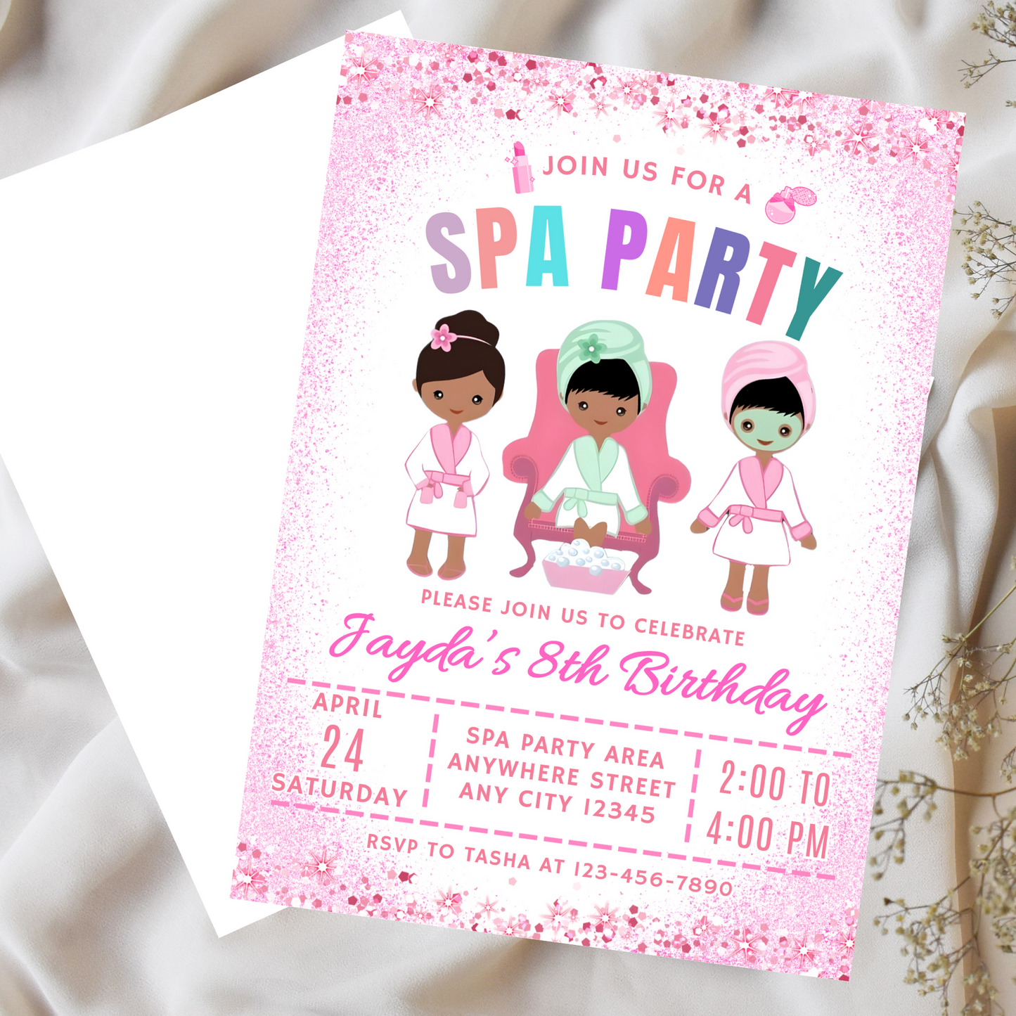 Spa Party Invitation for Birthday, African American Spa Party Invitation,Spa Day Invitation, Pamper Day Invitation,African Pamper Day Invite