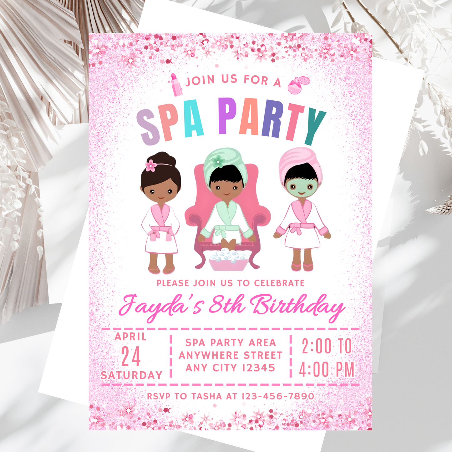 Spa Party Invitation for Birthday, African American Spa Party Invitation,Spa Day Invitation, Pamper Day Invitation,African Pamper Day Invite