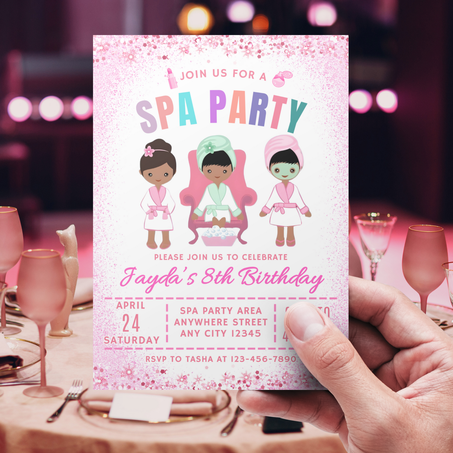 Spa Party Invitation for Birthday, African American Spa Party Invitation,Spa Day Invitation, Pamper Day Invitation,African Pamper Day Invite