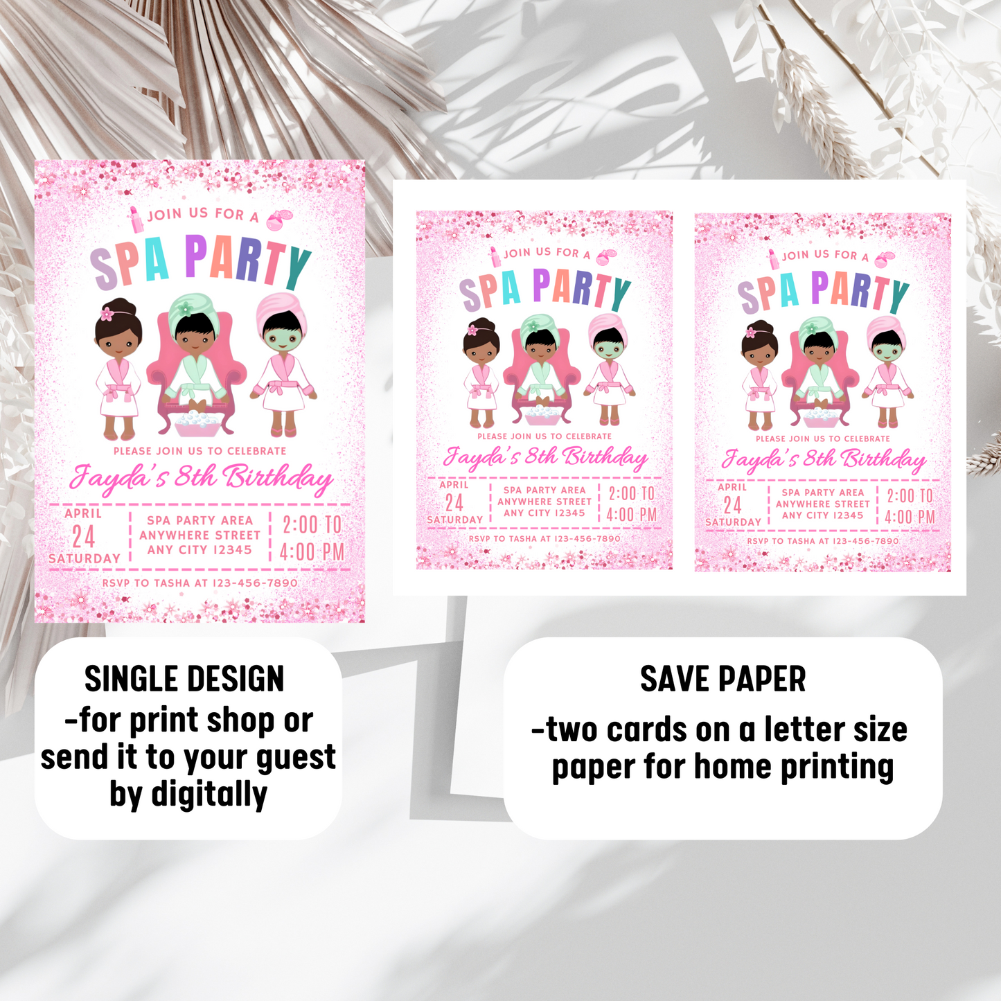 Spa Party Invitation for Birthday, African American Spa Party Invitation,Spa Day Invitation, Pamper Day Invitation,African Pamper Day Invite