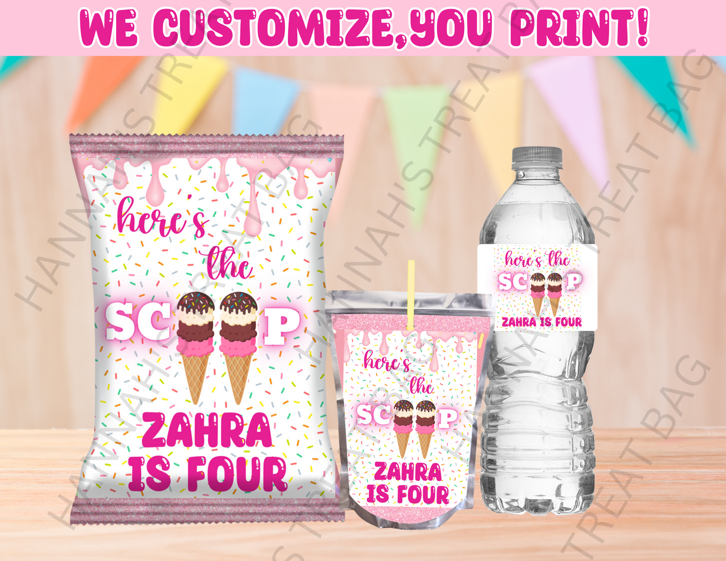 Digital Ice Cream Birthday Party Theme Editable